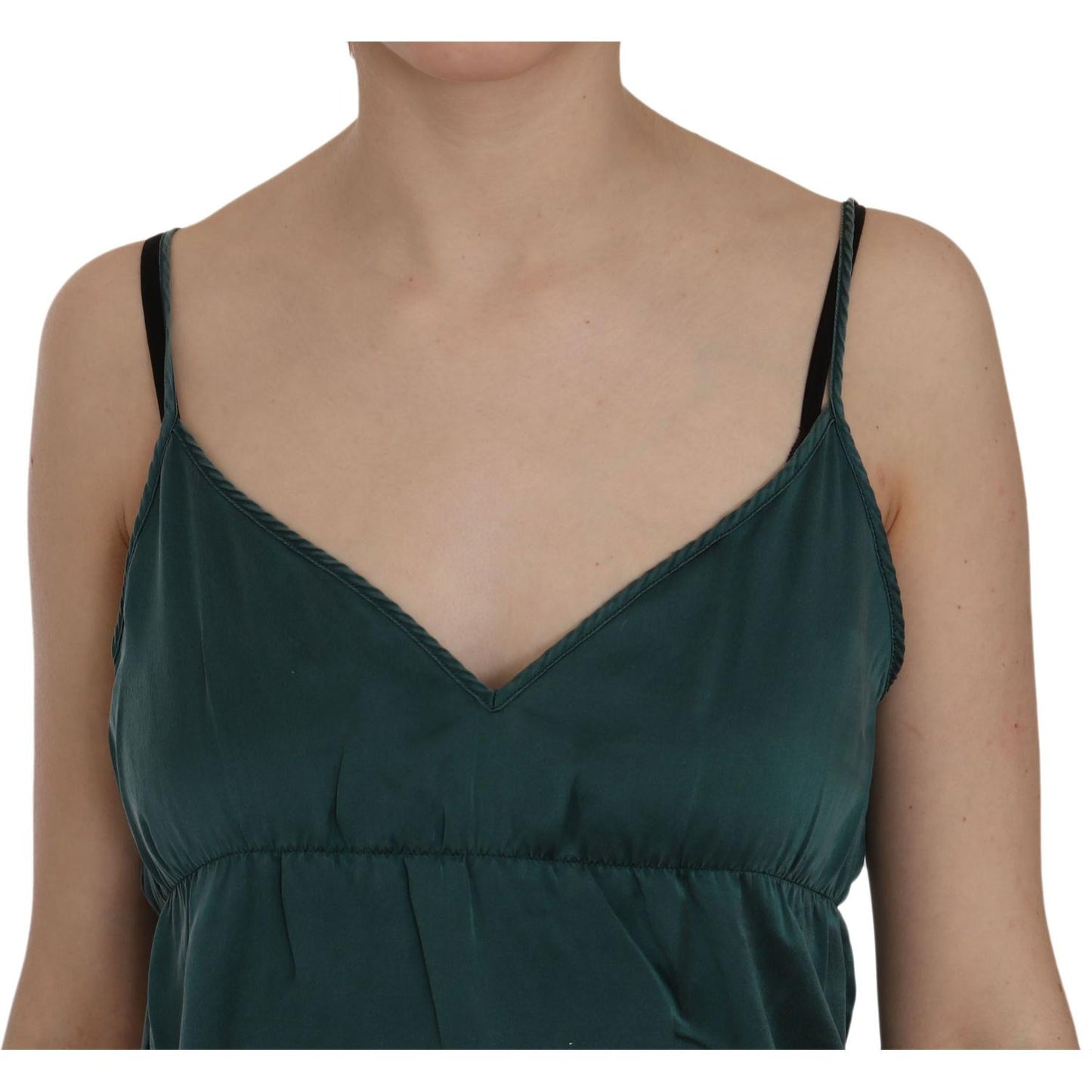 PINK MEMORIES Silk Green Spaghetti Strap Shift Mini Dress