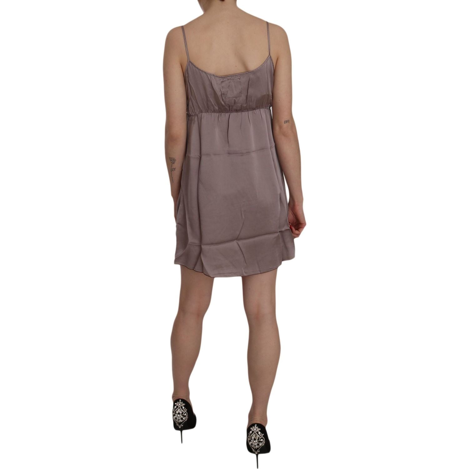 PINK MEMORIES Purple Spaghetti A-line Mini Silk Dress