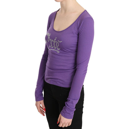 Purple Exte Crystal Embellished Long Sleeve Top Blouse