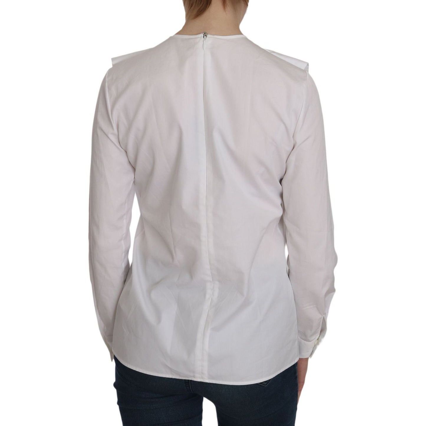 Dsquared² White Crew Neck Long Sleeve Cotton Blouse