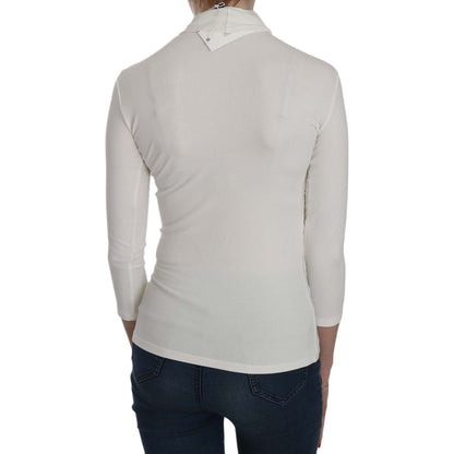 Exte White Printed Turtle Neck 3/4 Sleeve Top Cotton Blouse