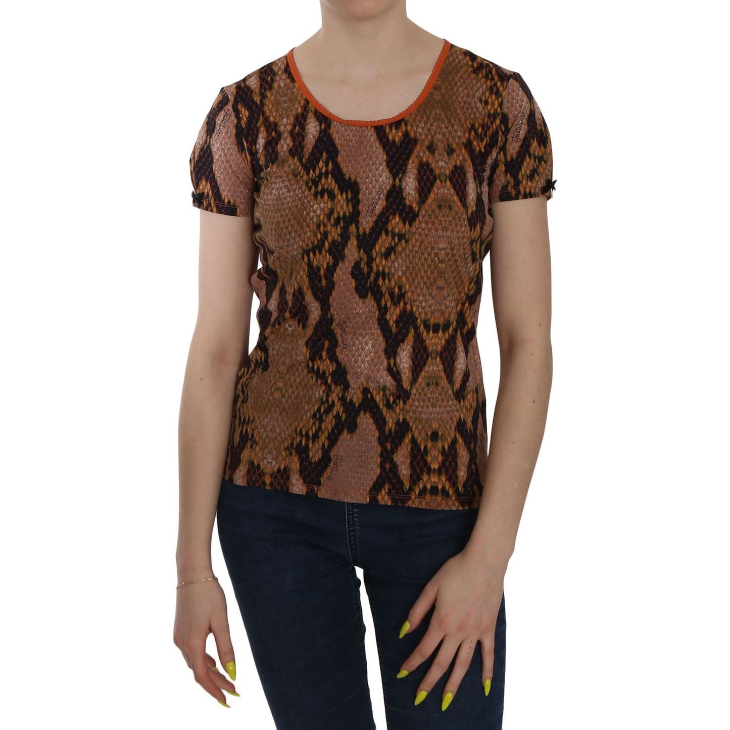 Just Cavalli Alluring Brown Snake Skin Pattern Blouse Just Cavalli