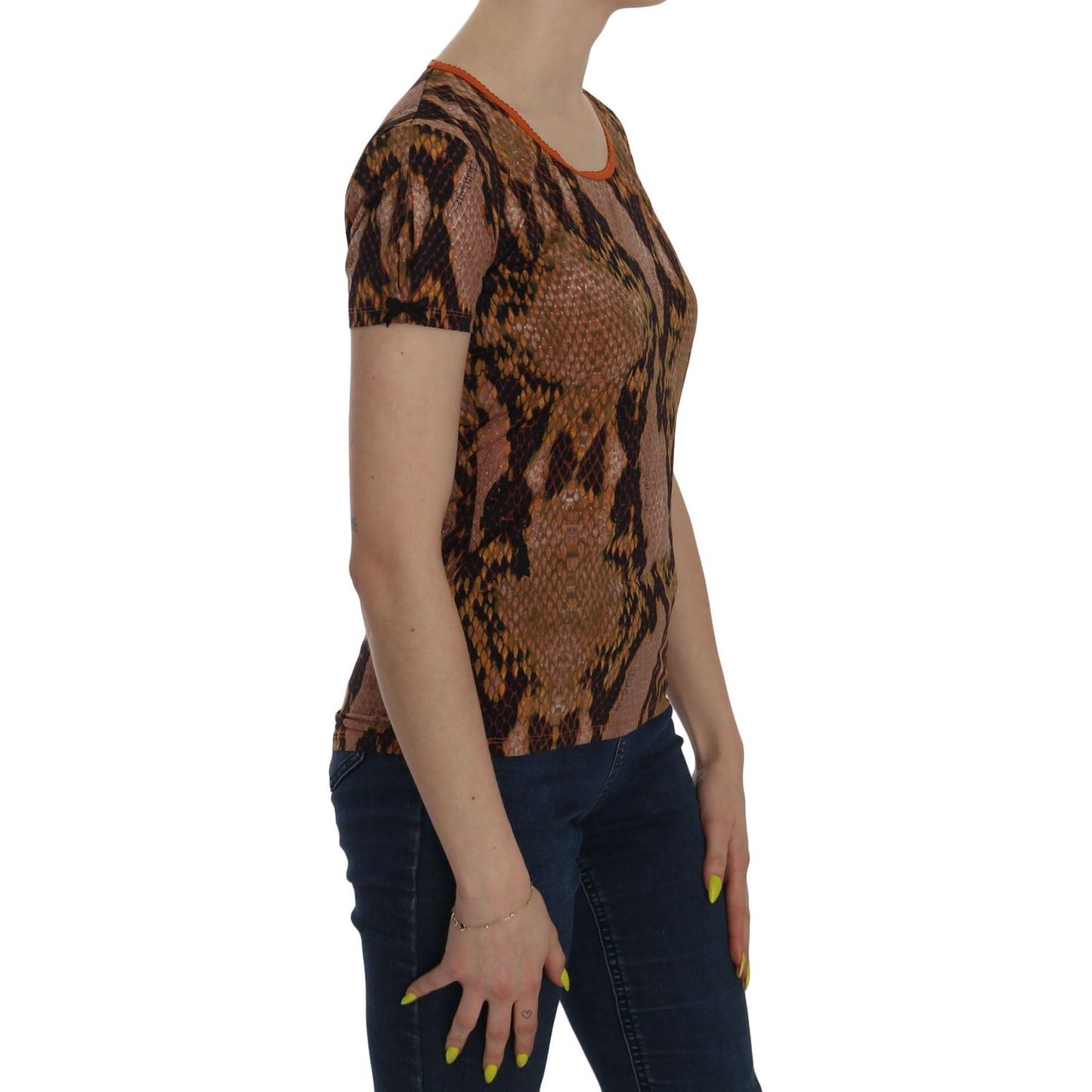 Just Cavalli Alluring Brown Snake Skin Pattern Blouse Just Cavalli