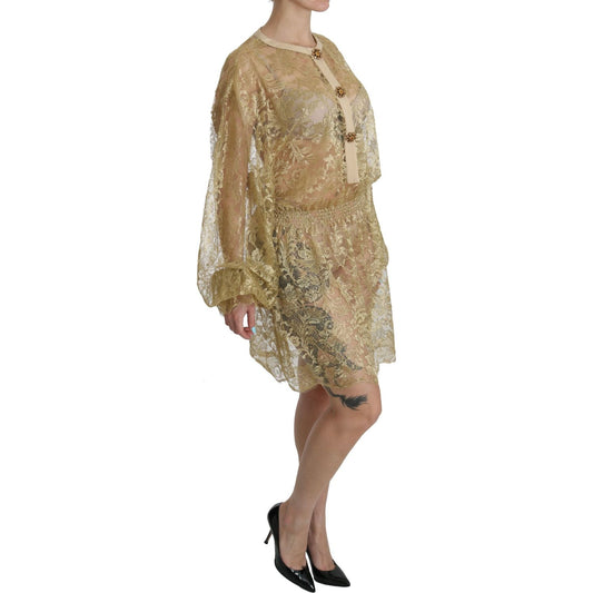 Elegant Gold Lace A-Line Knee Length Dress