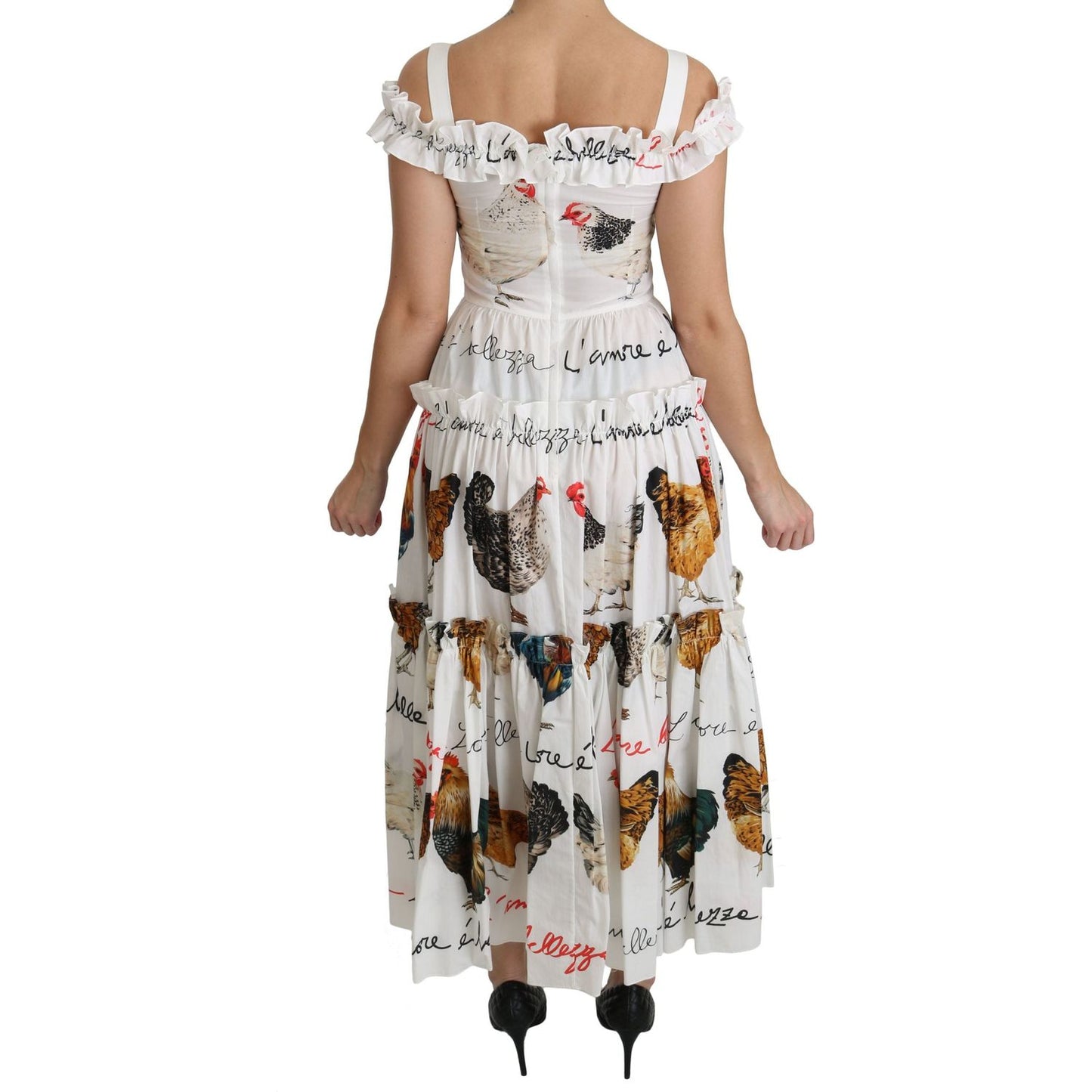 Dolce & Gabbana White Rooster Sheath Midi Cotton Dress