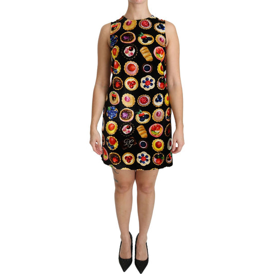 Dolce & Gabbana Chic Black Desserts Print Shift Mini Dress Dolce & Gabbana