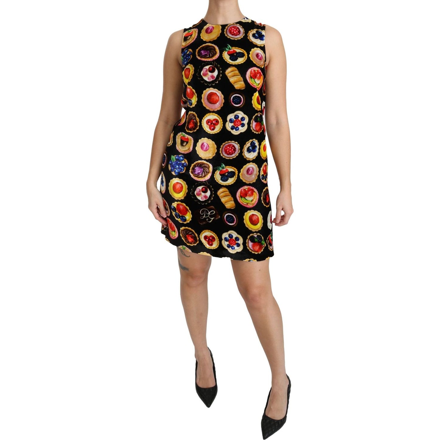 Dolce & Gabbana Chic Black Desserts Print Shift Mini Dress Dolce & Gabbana