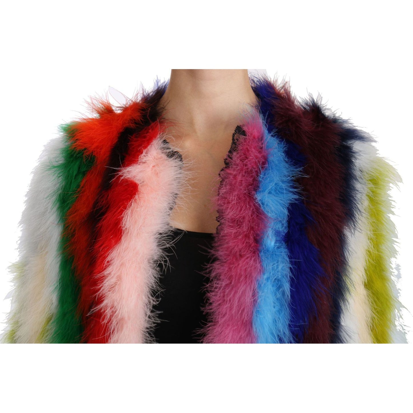 Dolce & Gabbana Elegant Multicolor Feather Long Coat Jacket Coats & Jackets Dolce & Gabbana