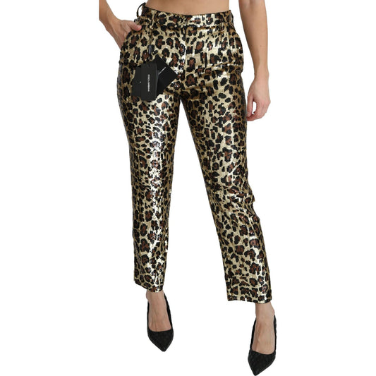 Chic High Waist Leopard Sequin Pants