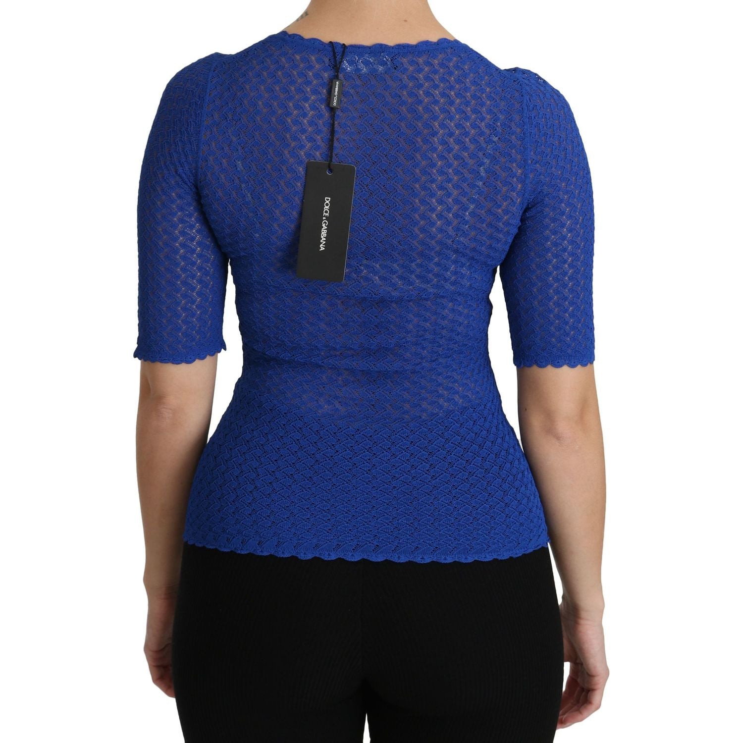 Dolce & Gabbana Blue See Through Round Neck Top Viscose Blouse