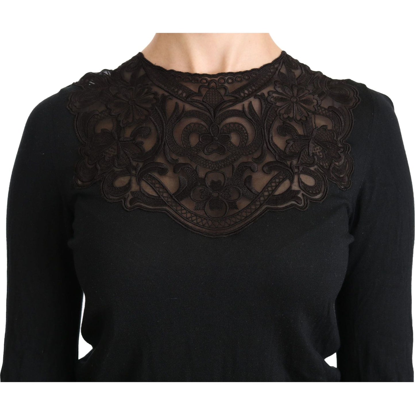 Dolce & Gabbana Elegant Silk-Blend Black Lace Blouse Dolce & Gabbana