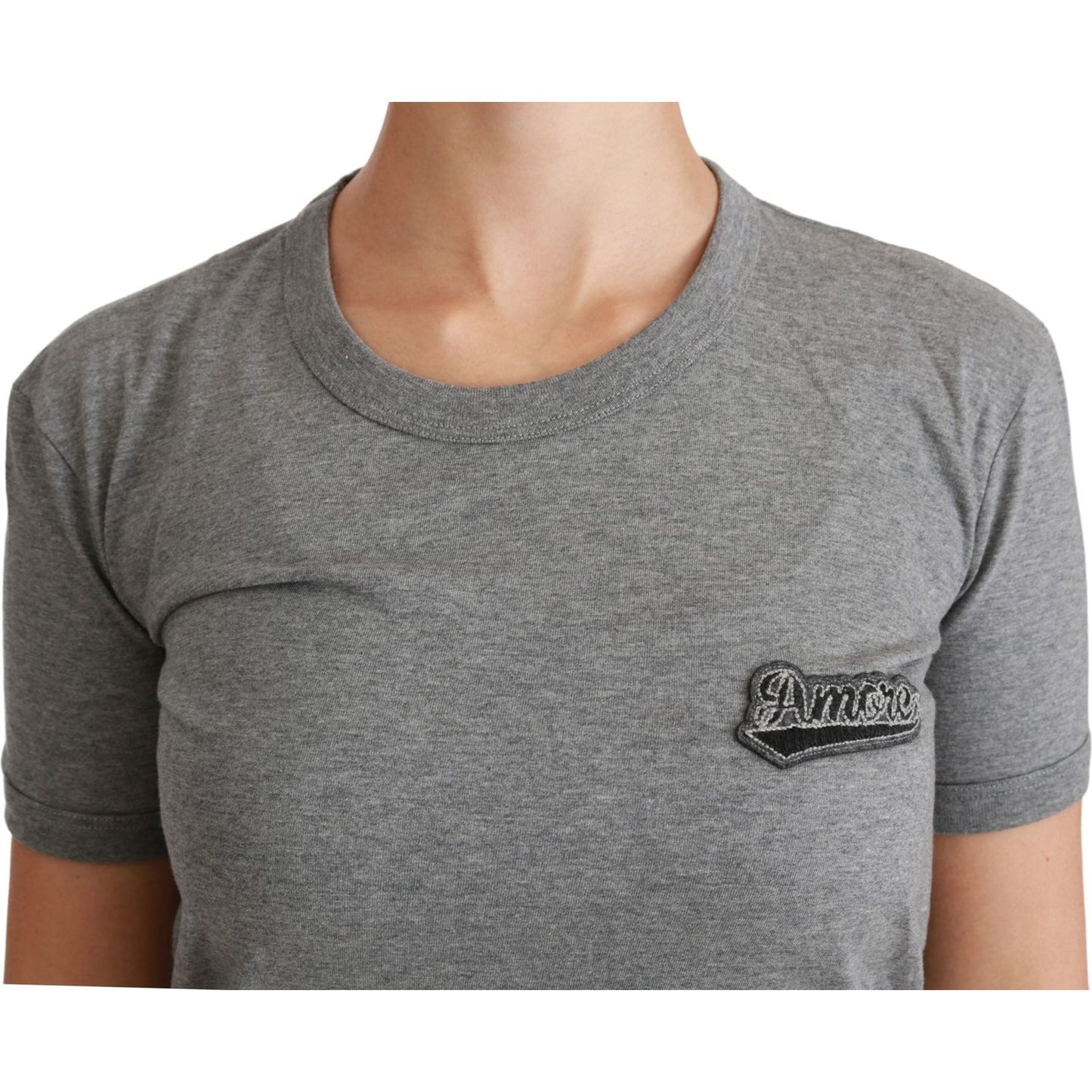 Dolce & Gabbana Chic Gray Amore Patch Crewneck Tee Dolce & Gabbana