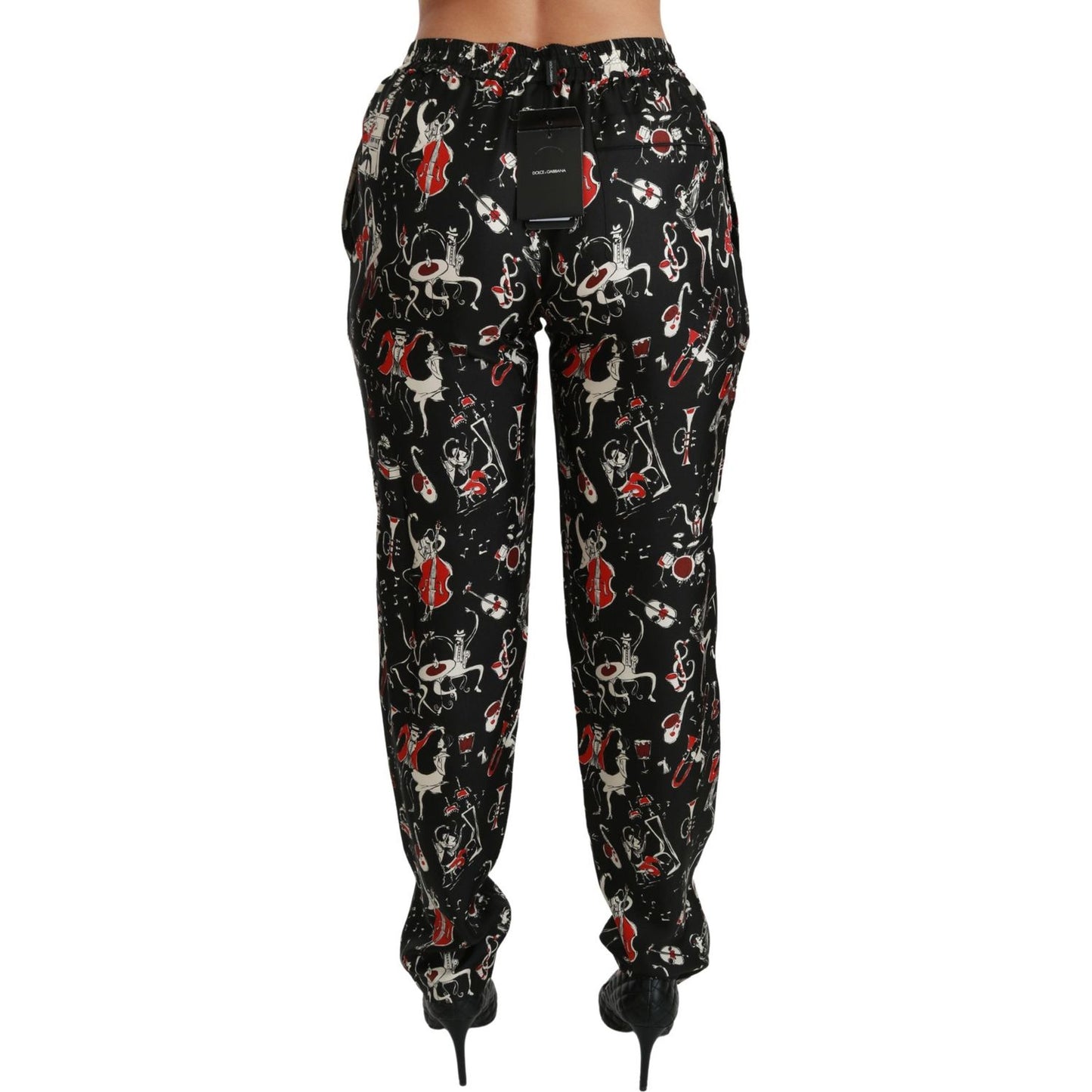 Dolce & Gabbana Black Silk Instrument Mid Waist Pants