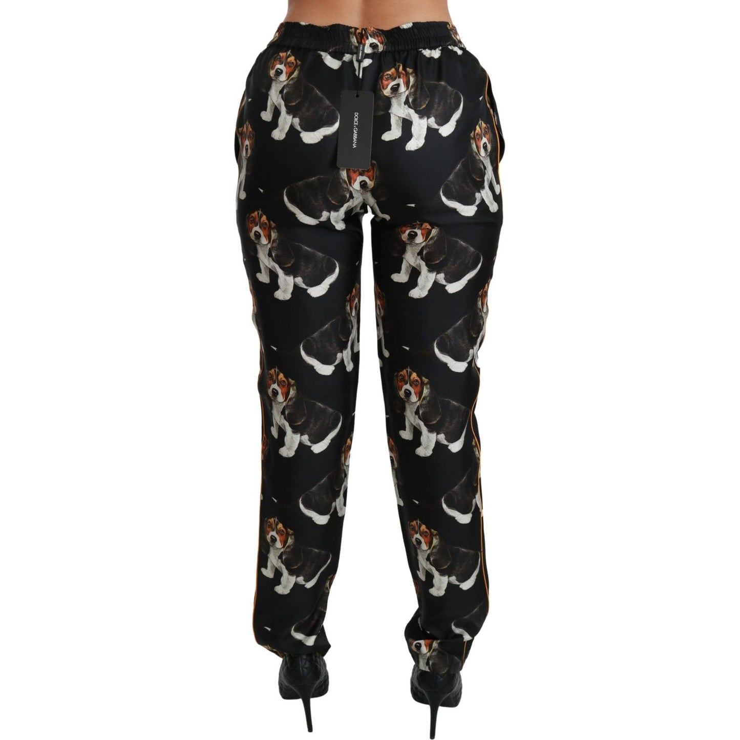 Dolce & Gabbana Elegant Silk Puppy Dog Print Pants Dolce & Gabbana