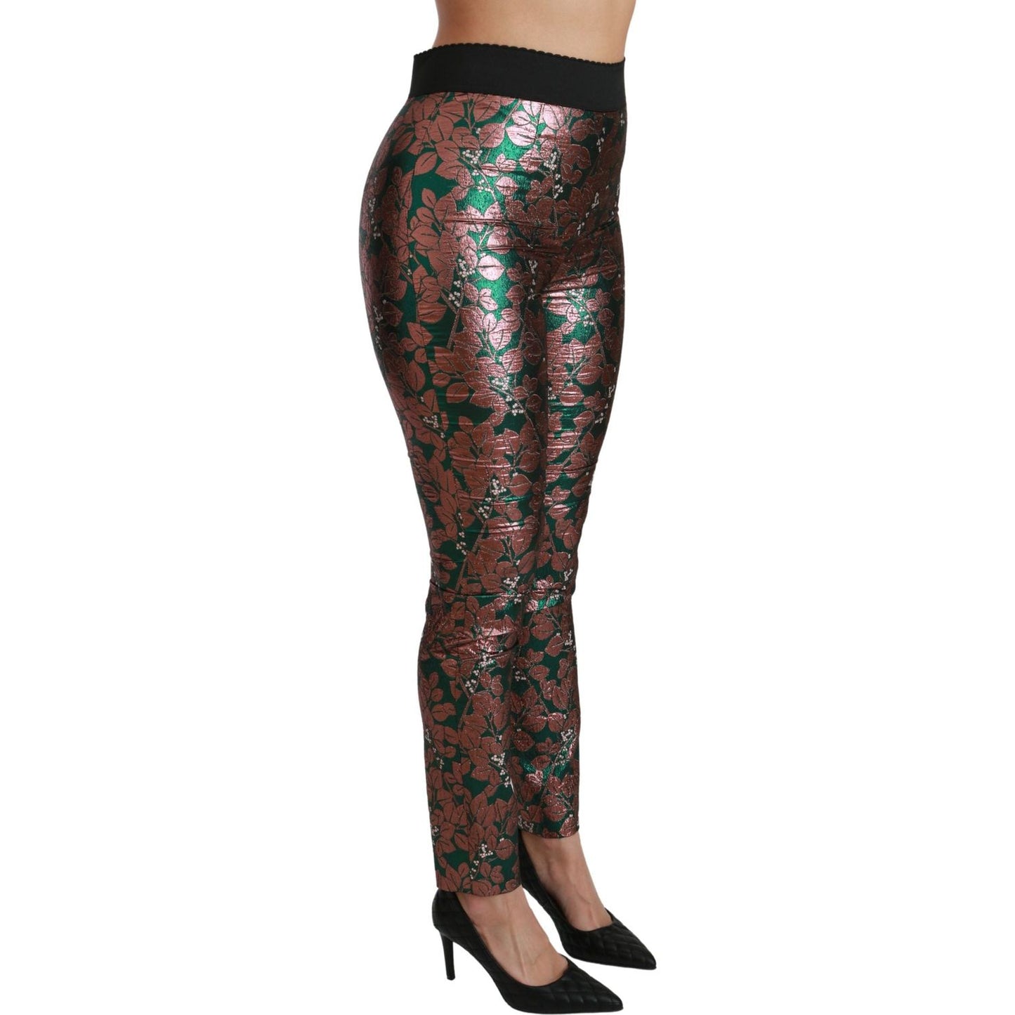 Dolce & Gabbana Elegant Bronze Leaf Metallic Trousers Dolce & Gabbana