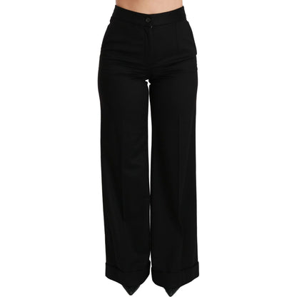 Dolce & Gabbana Black Wide Leg Flared Trouser Cashmere Pants