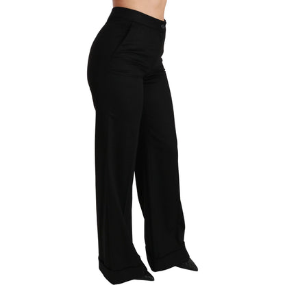 Dolce & Gabbana Black Wide Leg Flared Trouser Cashmere Pants