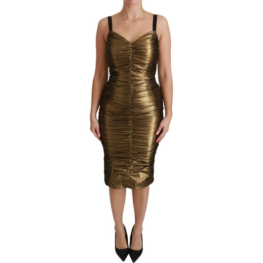 Gold Stretch Lame Ruched Dress