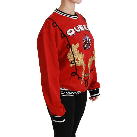 Dolce & Gabbana Radiant Red Sequined Crew Neck Sweater Dolce & Gabbana