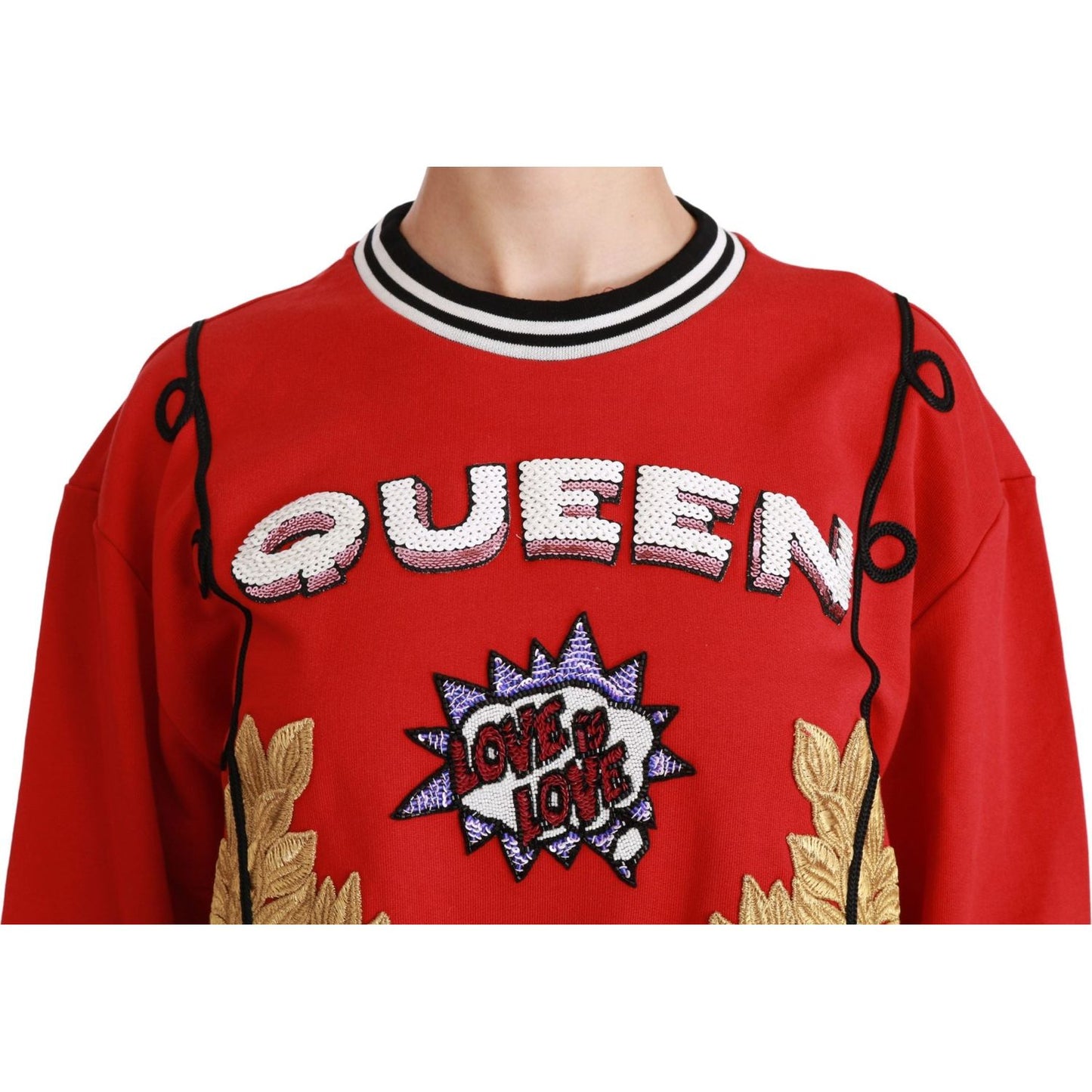 Dolce & Gabbana Radiant Red Sequined Crew Neck Sweater Dolce & Gabbana