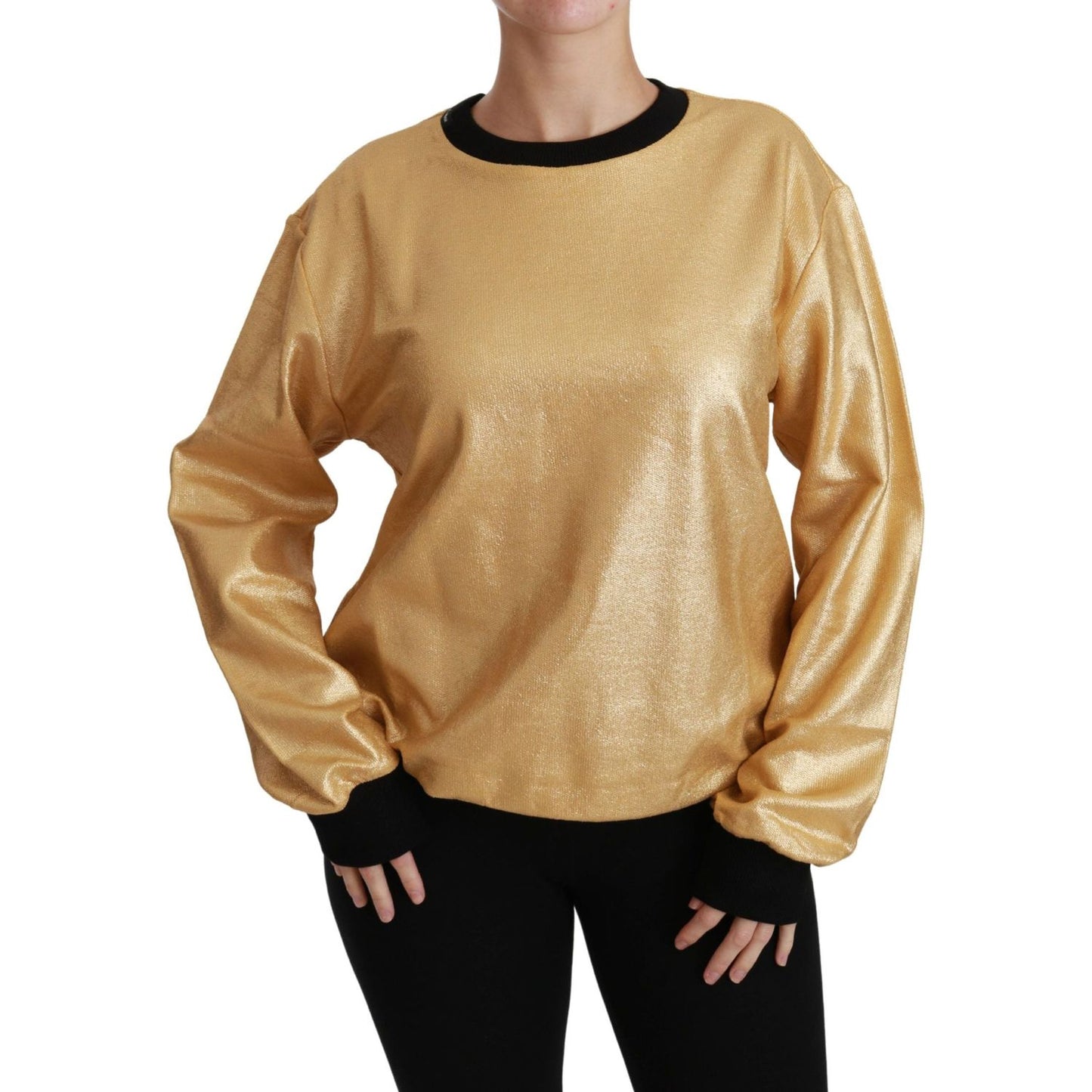 Dolce & Gabbana Elegant Gold Crew Neck Cotton Sweater Dolce & Gabbana