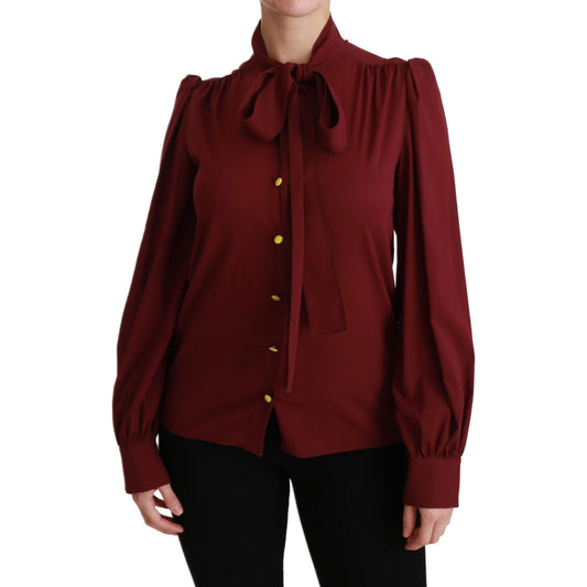 Elegant Maroon Silk Blend Polo Blouse