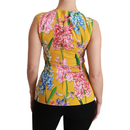Dolce & Gabbana Yellow Floral Stretch Top Tank Blouse