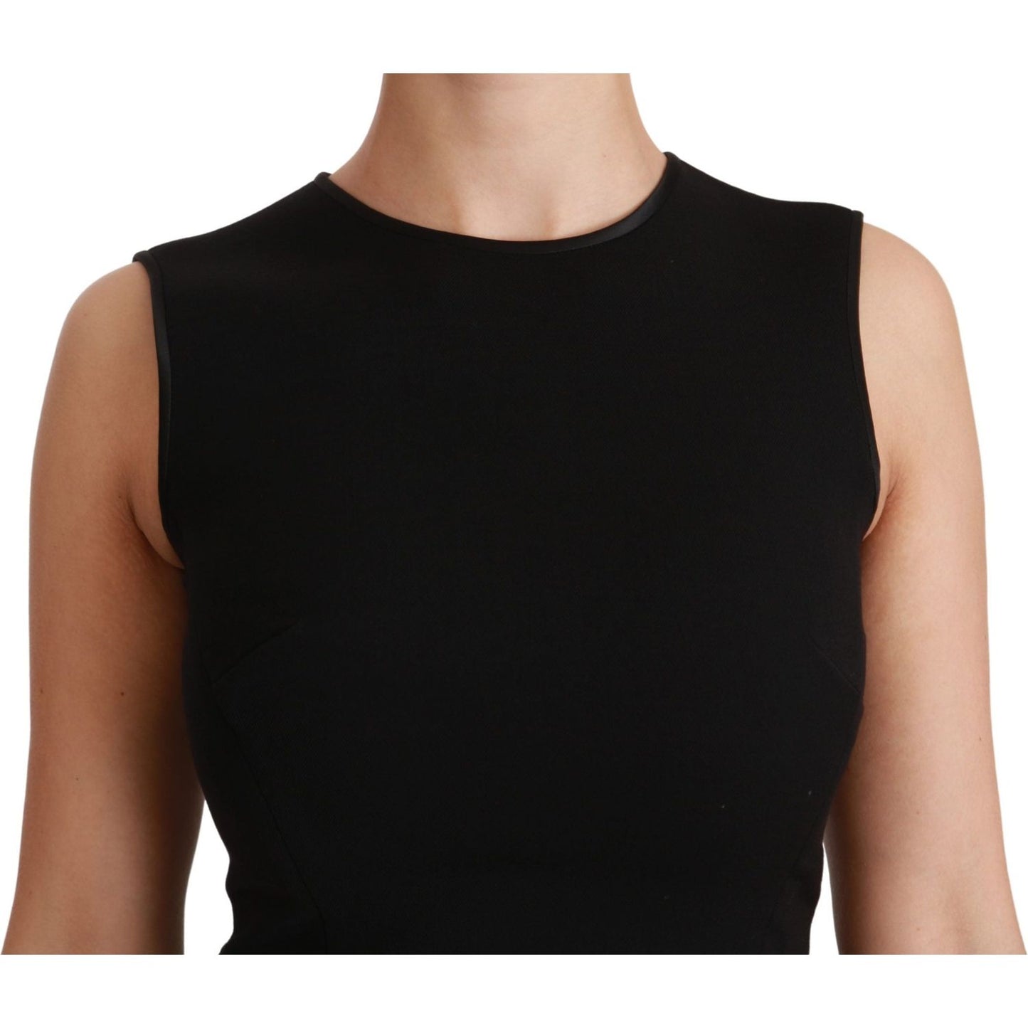 Dolce & Gabbana Black Fit Flare Wool Stretch Sheath Dress