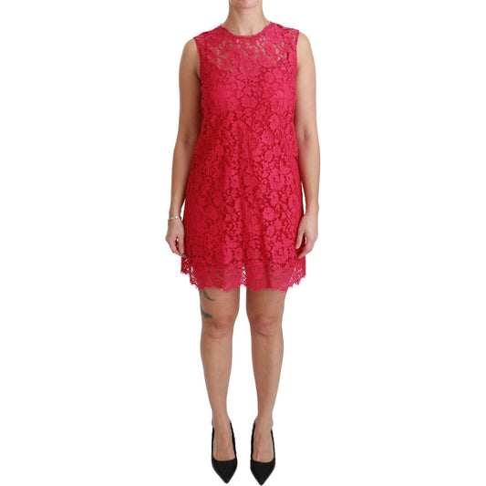 Dolce & Gabbana Pink Floral Lace Shift Gown Mini Dress