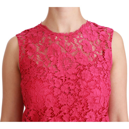 Dolce & Gabbana Pink Floral Lace Shift Gown Mini Dress