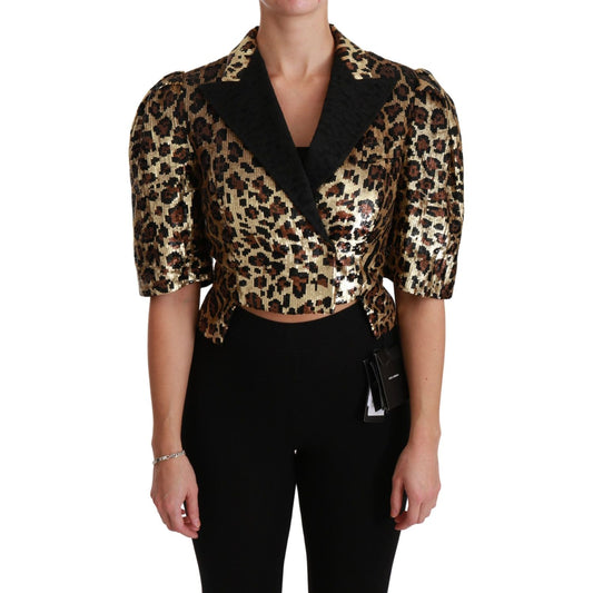 Gold Leopard Print Short Sleeve Blazer