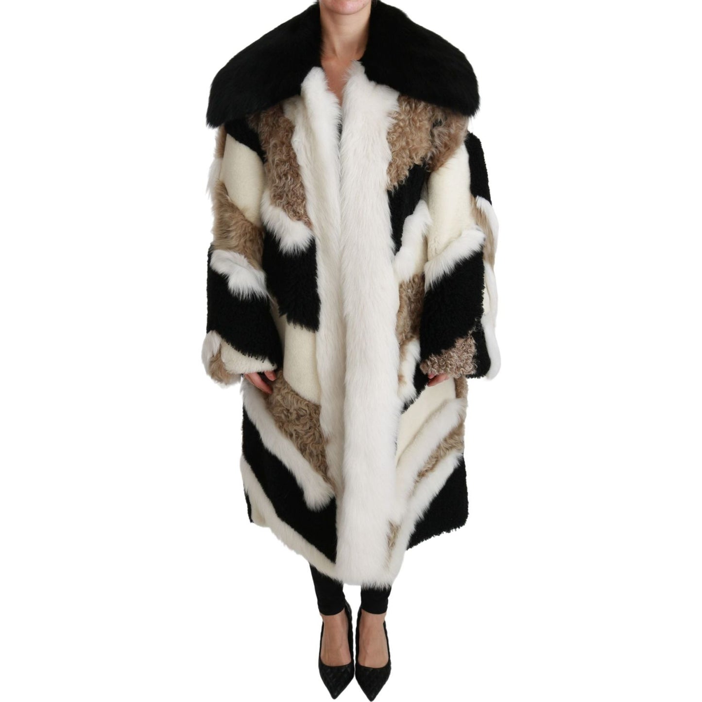 Dolce & Gabbana Elegant Multicolor Shearling Cape Coat Coats & Jackets Dolce & Gabbana