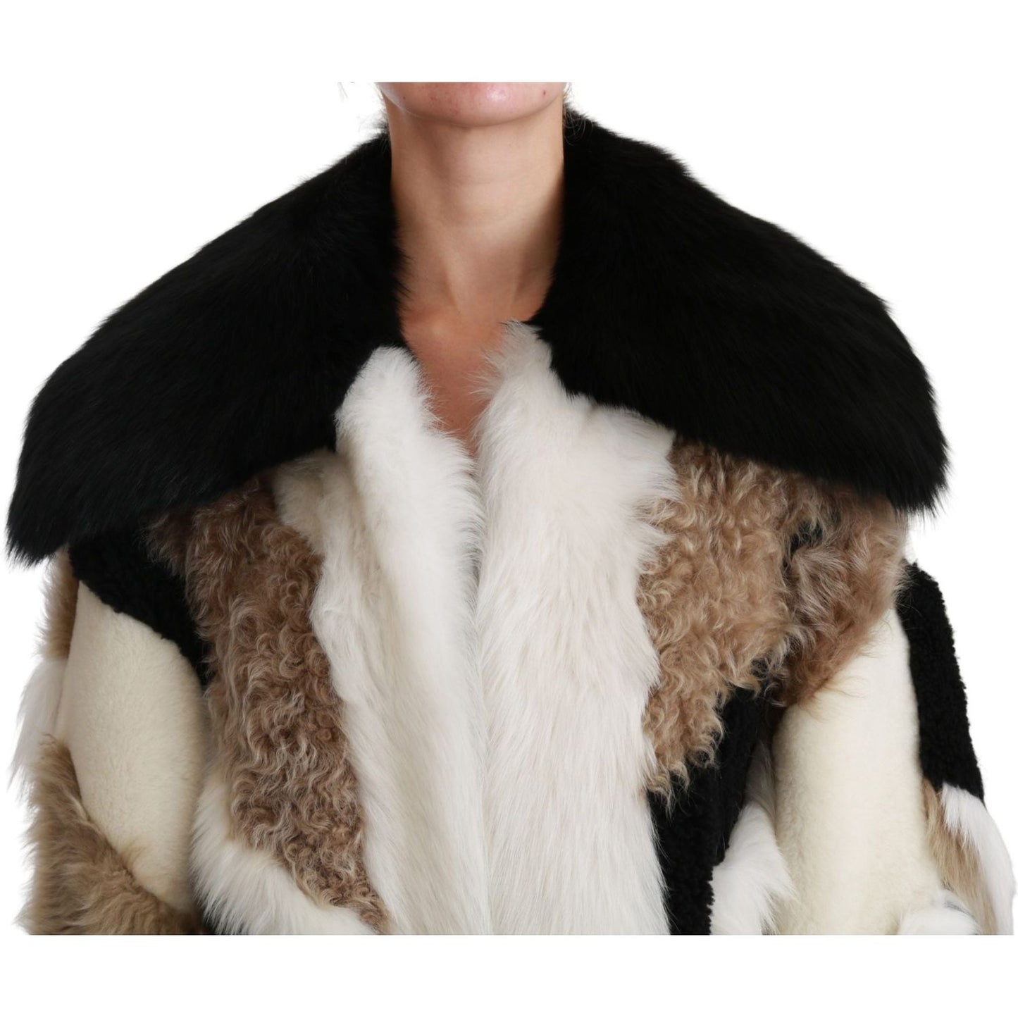 Dolce & Gabbana Elegant Multicolor Shearling Cape Coat Coats & Jackets Dolce & Gabbana