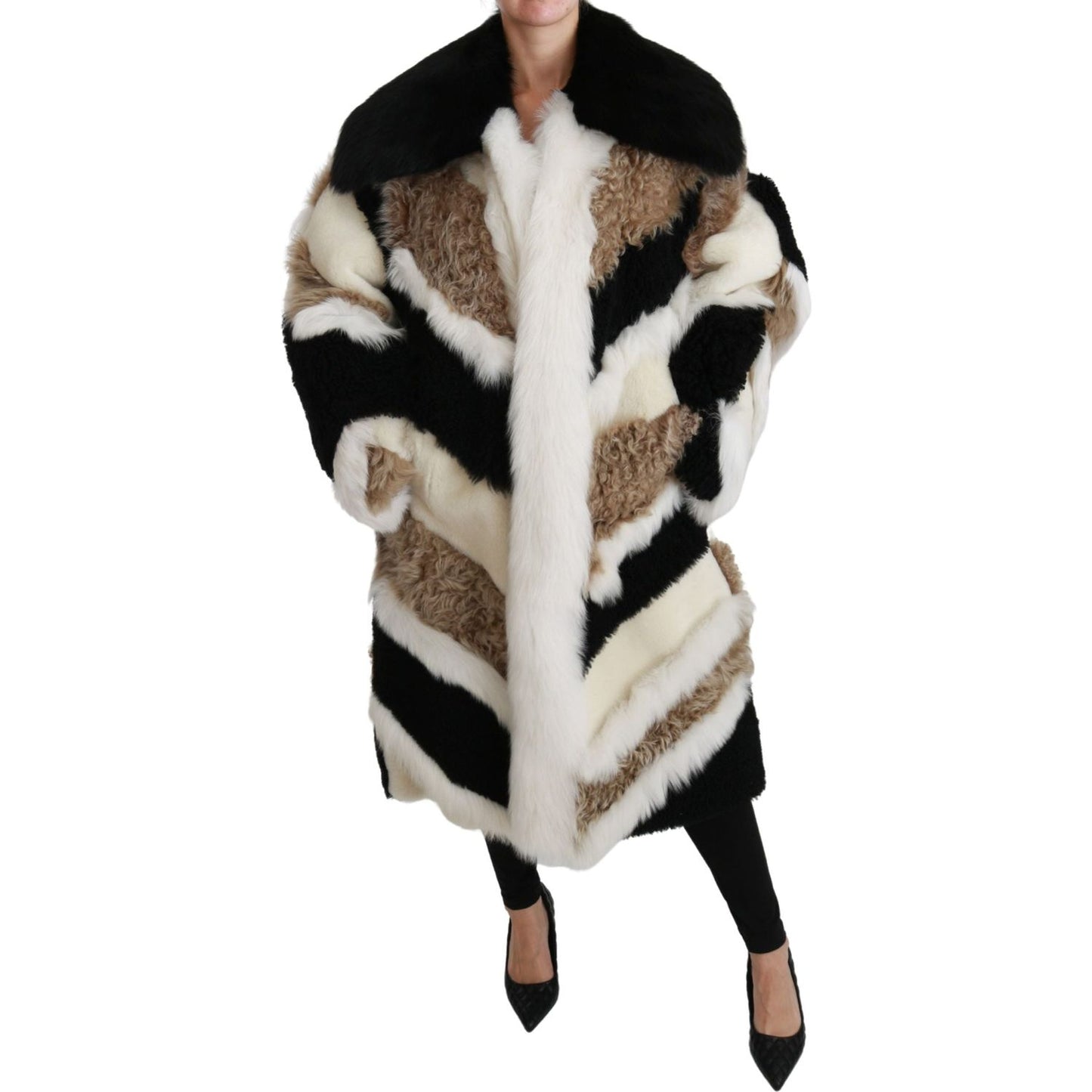 Dolce & Gabbana Elegant Multicolor Shearling Cape Coat Coats & Jackets Dolce & Gabbana