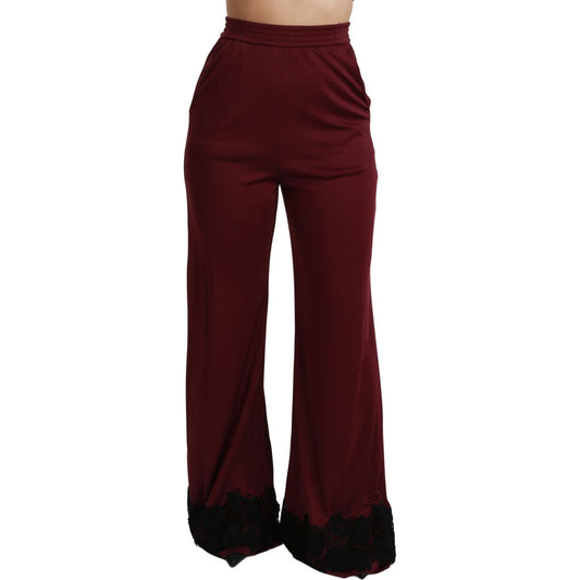 Dolce & Gabbana Black Lace High Waist Wide Leg Maroon Pants Jeans & Pants