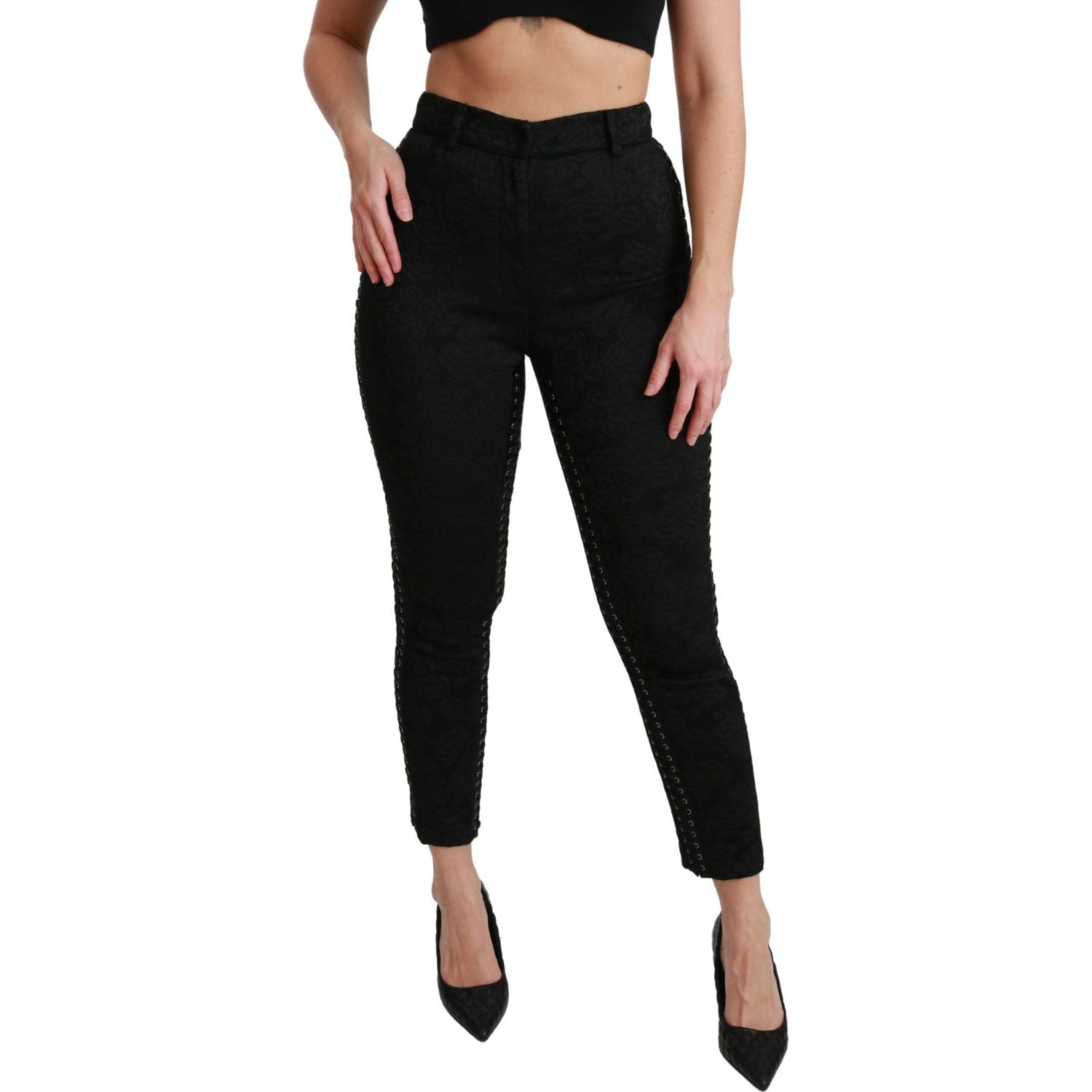 Dolce & Gabbana Black Brocade Skinny High Waist Pants