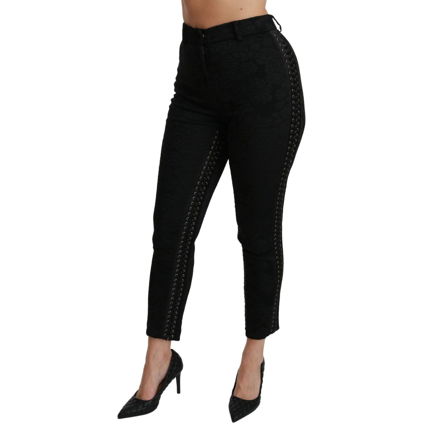 Dolce & Gabbana Elegant High Waist Skinny Black Brocade Pants Jeans & Pants Dolce & Gabbana