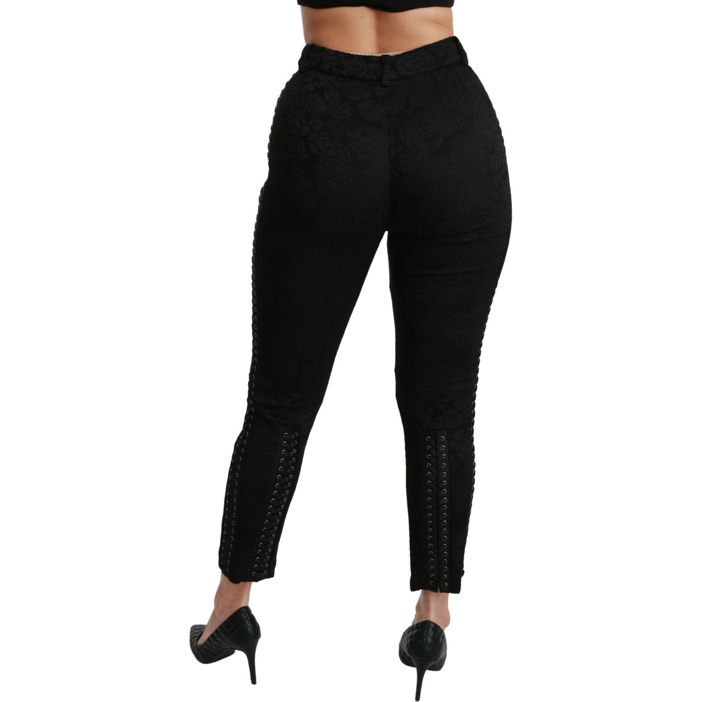Dolce & Gabbana Black Brocade Skinny High Waist Pants