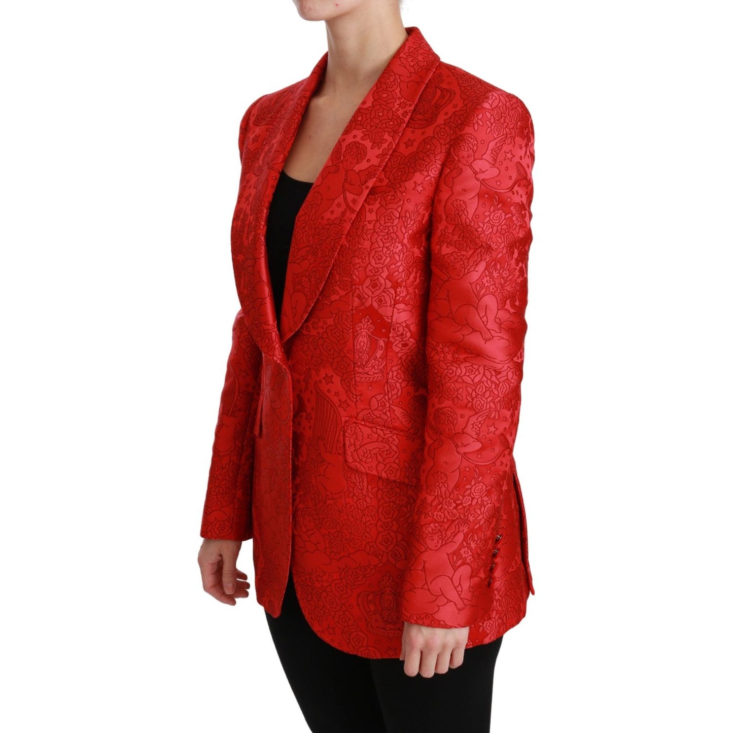 Dolce & Gabbana Red Floral Angel Pattern Blazer Coats & Jackets Dolce & Gabbana