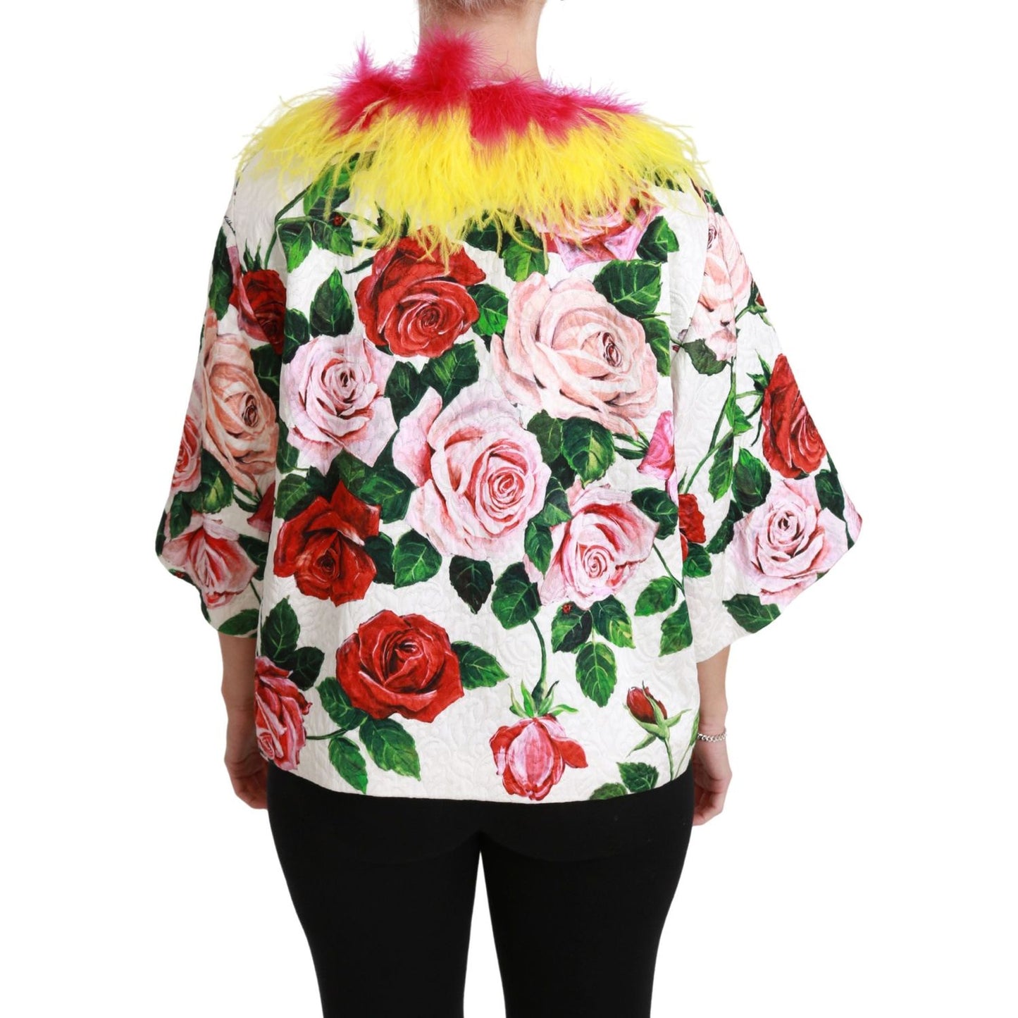 Dolce & Gabbana Elegant Floral Cape Jacket with Fur Details Coats & Jackets Dolce & Gabbana