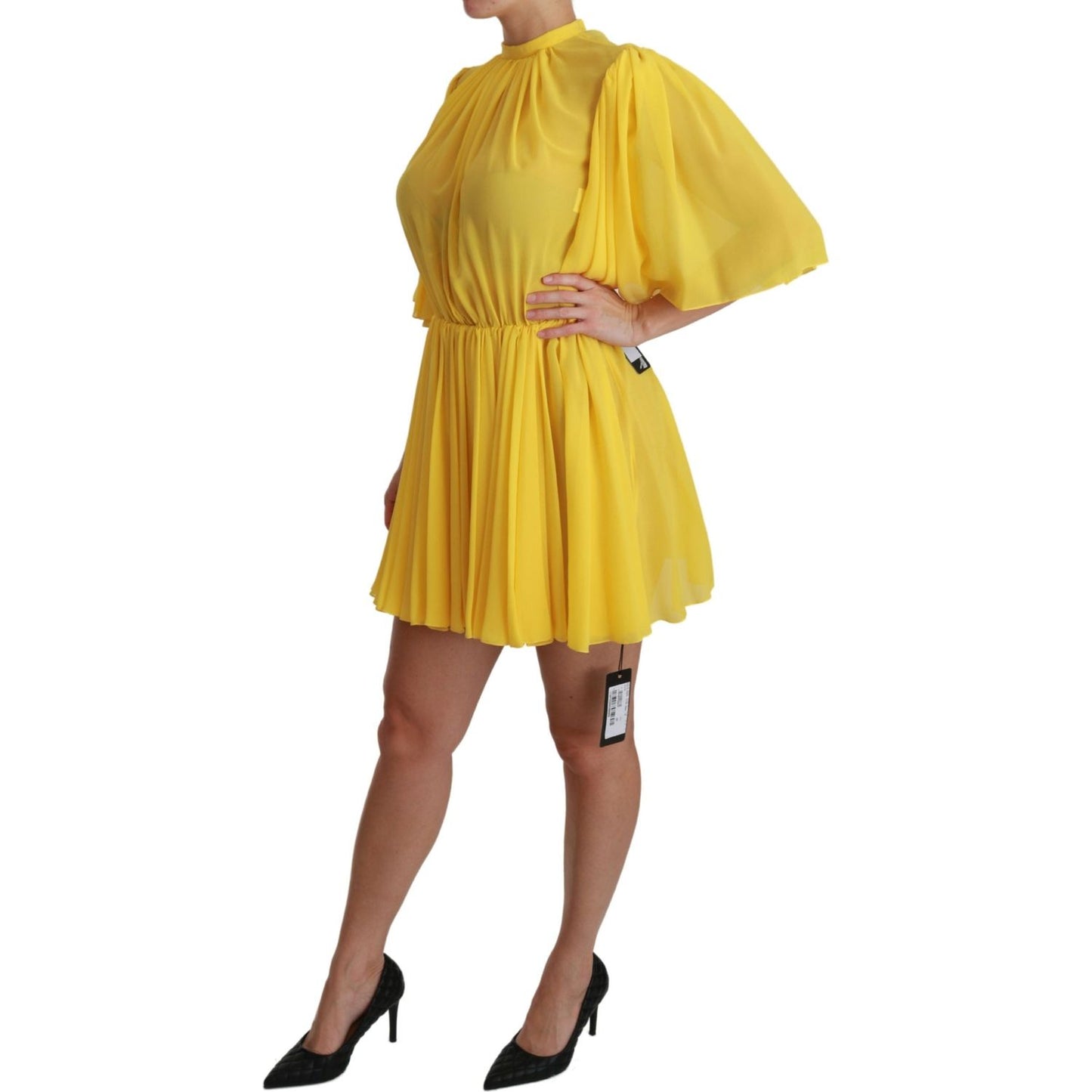 Dolce & Gabbana Silk Pleated A-line Mini Dress in Sunshine Yellow Dolce & Gabbana