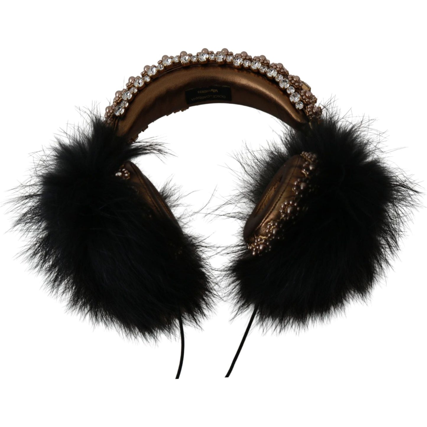 Dolce & Gabbana Gold Black Crystal Embellished Headphones Dolce & Gabbana