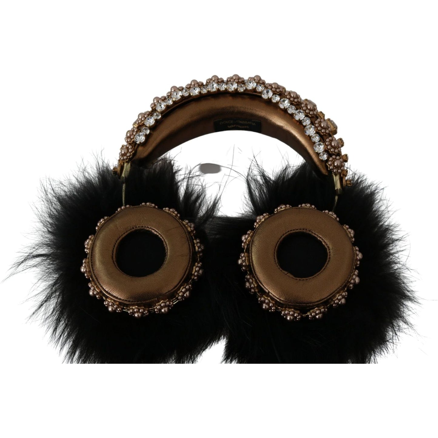 Dolce & Gabbana Gold Black Crystal Embellished Headphones Dolce & Gabbana