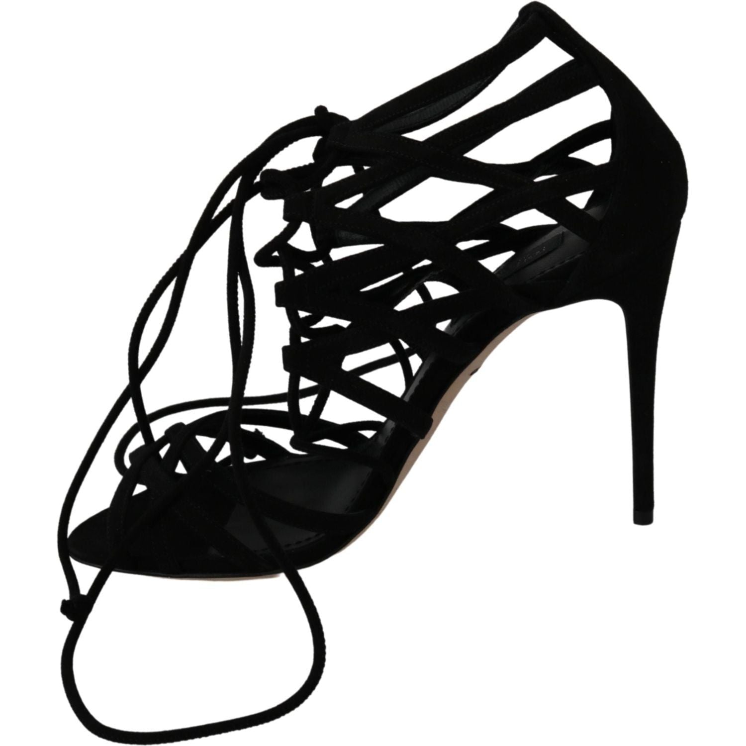 Dolce & Gabbana Black Suede Strap Stilettos Shoes Sandals