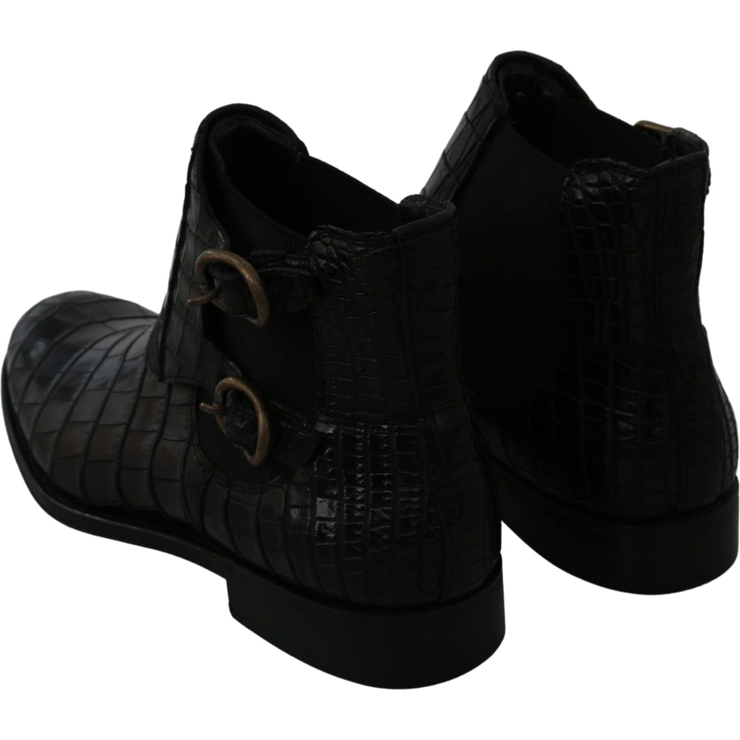 Dolce & Gabbana Black Crocodile Leather Derby Boots Shoes