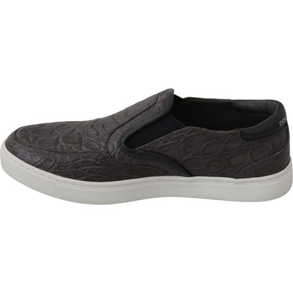 Dolce & Gabbana Gray Leather Flat Caiman Mens Loafers Shoes