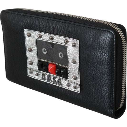 Elegant Black Leather Zip Continental Wallet