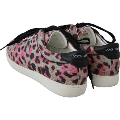 Dolce & Gabbana Pink Leopard Print Training Leather Flat Sneakers1728,67345645728,Dolce & Gabbana,EU42/US9,Low Tops - Sneakers - Shoes,Material: 91% Crocodile leather 9% Vitello leather,Multicolor,New with tags,Shoes,Sneakers - Shoes,Sneakers - Women - Sh