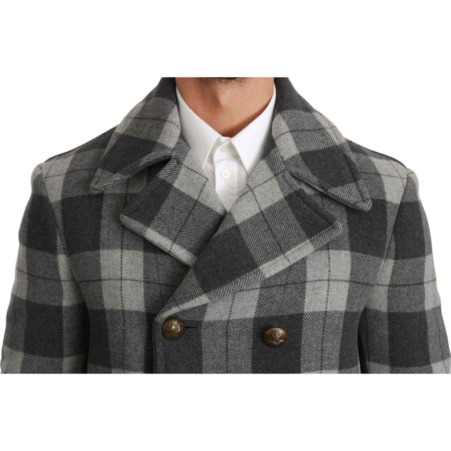 Dolce & Gabbana Elegant Gray Check Double Breasted Coat Dolce & Gabbana