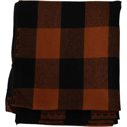 Costume National Orange Check Neck Wrap Shawl Scarf